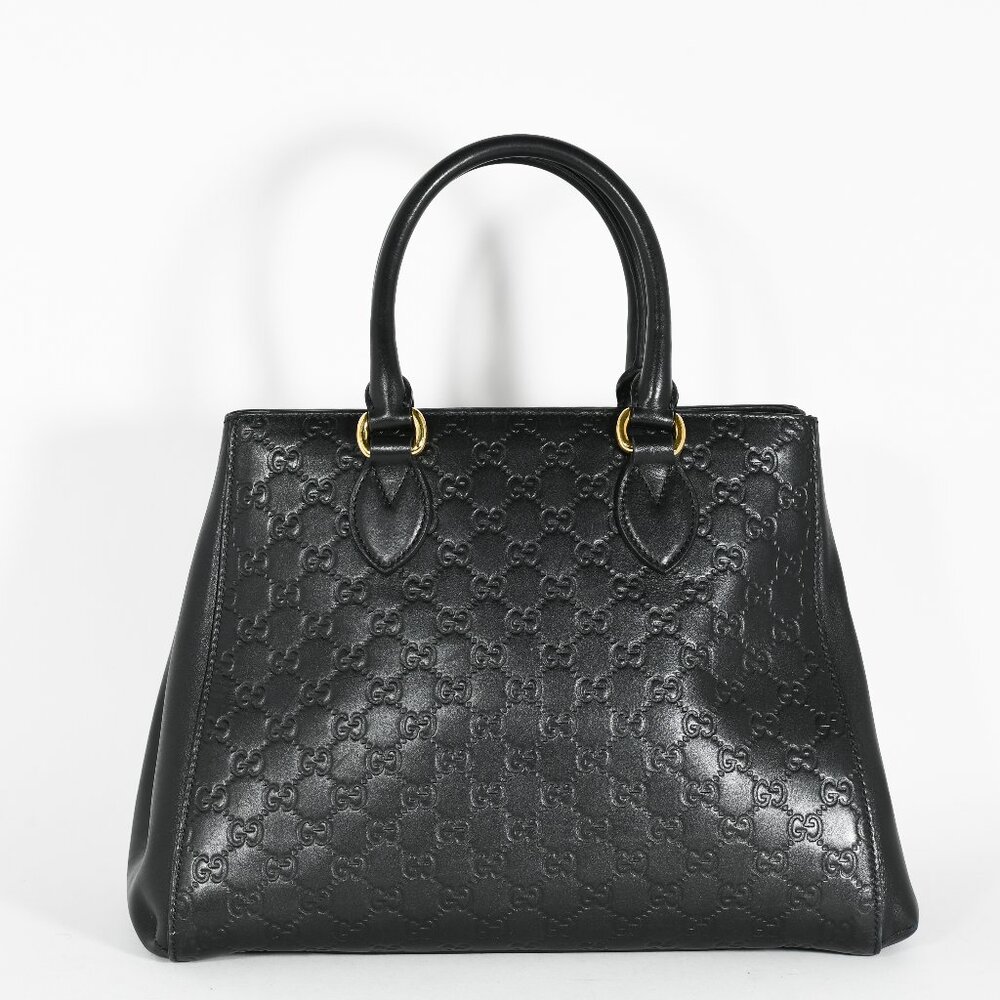 Gucci Soft Guccissima Black Leather Tote Bag Gold Hardware Top Handle Bag